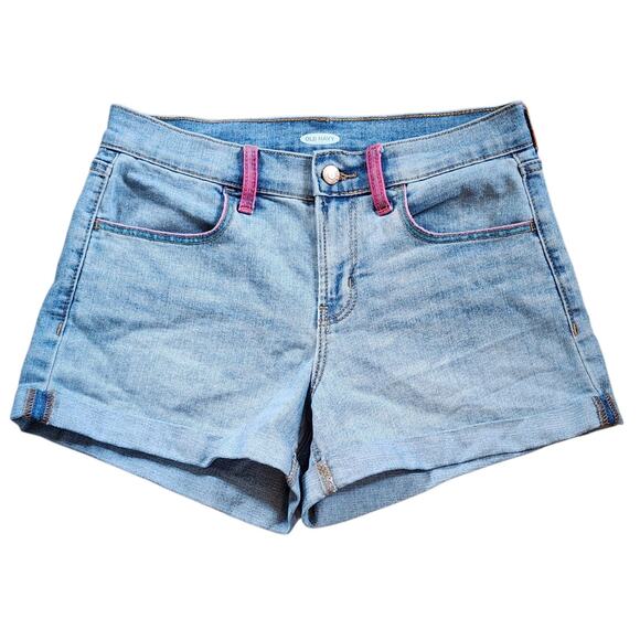 Old Navy Womens High Waisted Wow 3 In Jean Shorts Size 0 Blue Cuffed Smiley Face - Picture 1 of 10